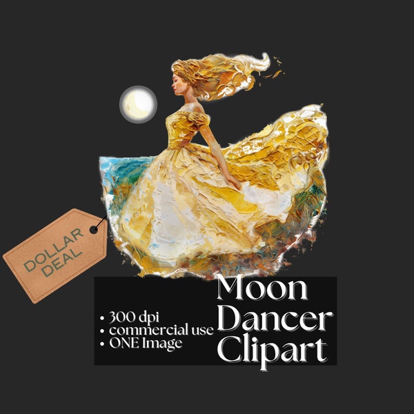 Moon Dancer Clipart - Beautiful Woman Under the Night Sky Lunar Fantasy Art Elegant Moon Goddess Midnight Dance Dreamy Fairytale DIY Craft