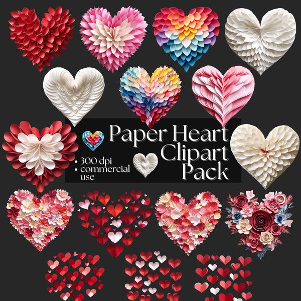 Paper Art Heart Clipart Love Graphics Valentine's Day PNG Digital Transparent Background Romantic Clipart Paper Graphics Digital 300dpi