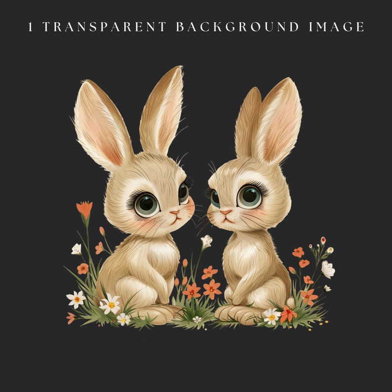 Sweet Rabbit Backround Sweet Bunnies Clipart - Retro Rabbit Graphic Nostalgic DIY Vintage ...