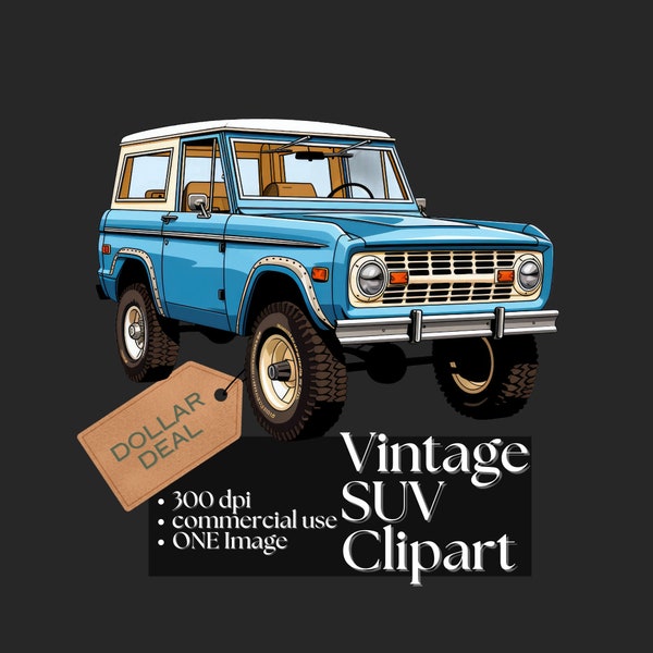 Vintage SUV Clipart Retro Car Illustration 300 DPI Off-Road Vehicle Car Lover Car Enthusiast 1960s 1970s Nostalgic Graphic Father's Day