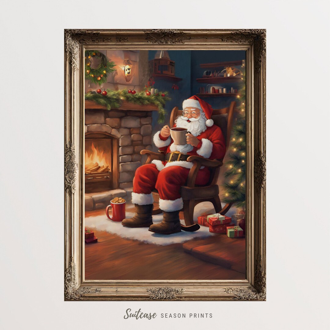 Santa Claus Wall Art Vintage Xmas Printable Cottage Style Etsy