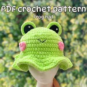 Crochet frog hat pattern; amigurumi cute crochet bucket hat, intermediate crochet pattern