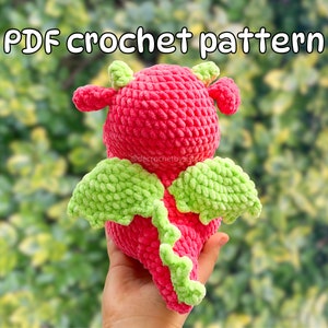 Crochet chubby dragon plushie pattern amigurumi cute dragon toy, Intermediate level crochet pattern zdjęcie 3