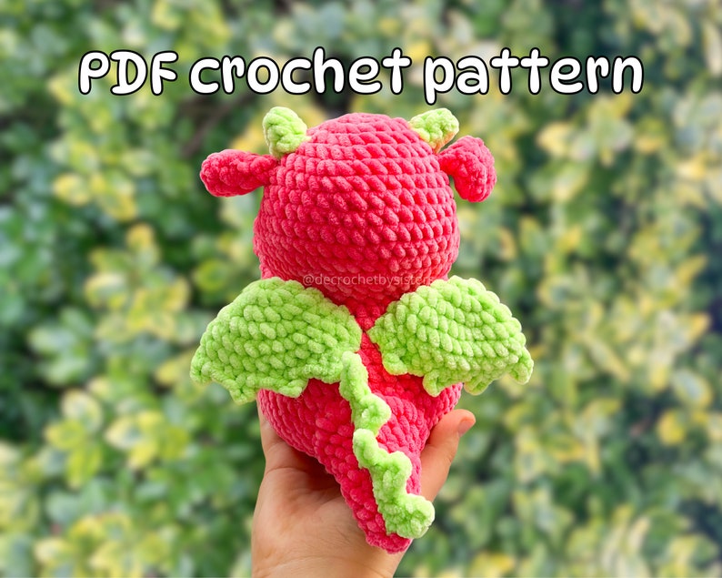 Crochet chubby dragon plushie pattern amigurumi cute dragon toy, Intermediate level crochet pattern zdjęcie 3