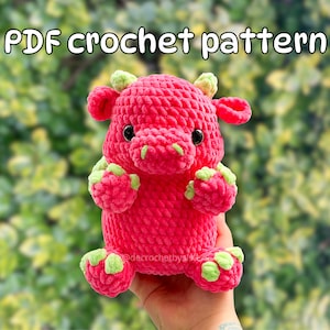 Crochet chubby dragon plushie pattern amigurumi cute dragon toy, Intermediate level crochet pattern image 1