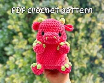 Crochet chubby dragon plushie pattern; amigurumi cute dragon toy, Intermediate level crochet pattern