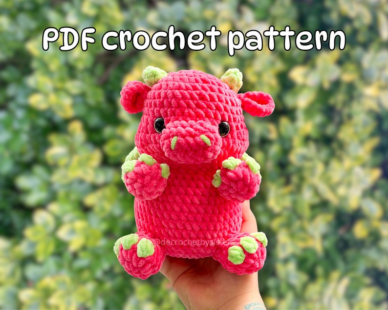 Crochet chubby dragon plushie pattern amigurumi cute dragon toy, Intermediate level crochet pattern zdjęcie 1