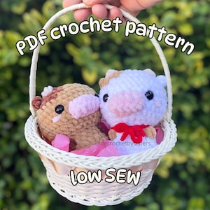 Cow crochet pattern, low-sew easy amigurumi plush toy, English digital download