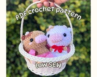 Cow crochet pattern, low-sew easy amigurumi plush toy, English digital download