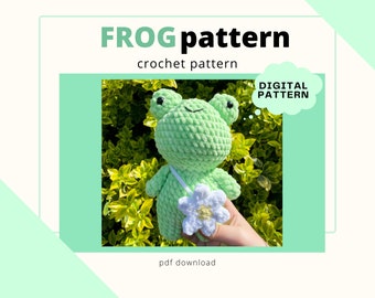 Frog Plushie Crochet Pattern: Easy DIY with Daisy Bag (Digital PDF Download)