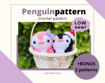 Pinguïnhaakpatronen, laag naaibare, gemakkelijke amigurumi-knuffel, beginnersvriendelijk