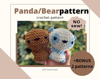 Panda polar bear ' crochet patterns, no-sew easy amigurumi plush toy, beginner friendly