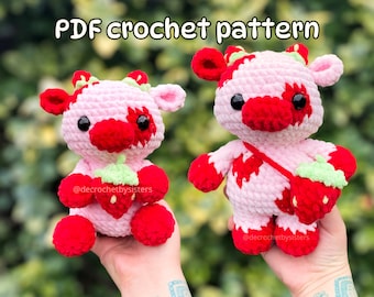 Strawberry Cow Crochet Pattern: Plush Toy Bundle (PDF Pattern)