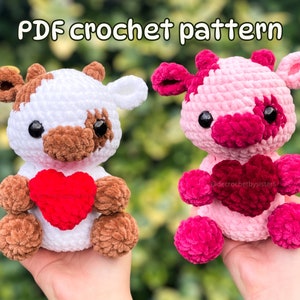 Valentine's Day Cow Plushie Crochet Pattern - handmade gift, digital pattern