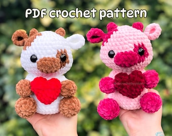 Valentine Cow Plushie Crochet Pattern: Heart Gift (Digital Pattern)
