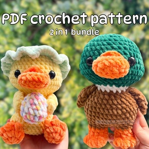 PDF 2in1 Bundle standing and sitting mallard duck Plushie Crochet Pattern, handmade gift, digital pattern, amigurumi pattern duck plush toy,