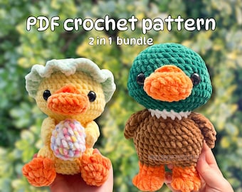 PDF 2in1 Bundle standing and sitting mallard duck Plushie Crochet Pattern, handmade gift, digital pattern, amigurumi pattern duck plush toy,