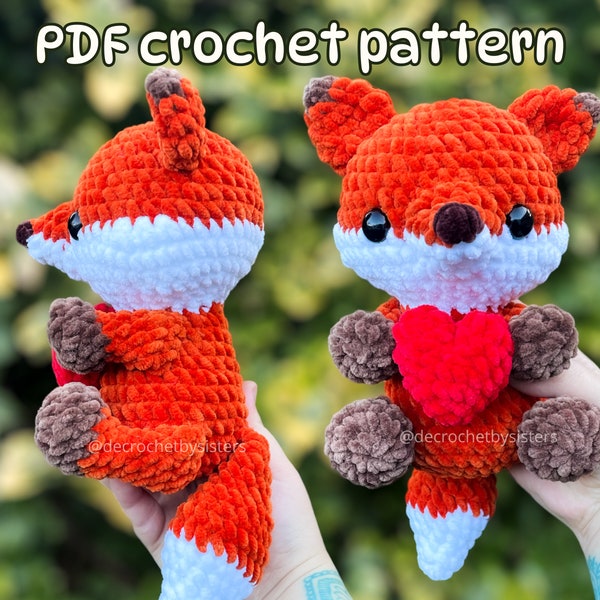 Valentine's Day Fox Plushie Crochet Pattern - Cute DIY Gift for Love, digital download, pdf crochet pattern