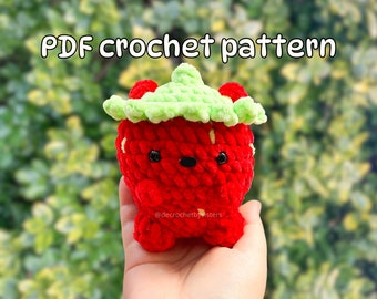 Crochet strawberry bear plushie pattern; amigurumi cute bear toy, beginner level crochet pattern