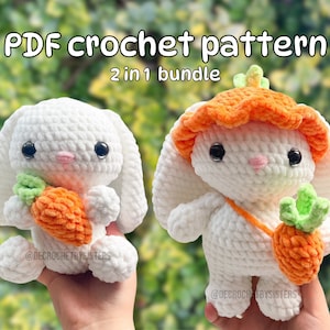 PDF 2 in 1 Bundle standing and sitting bunny Plushie Crochet Pattern, handmade gift, digital pattern, amigurumi pattern rabbiy plush toy,