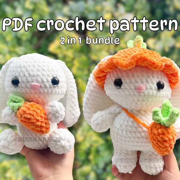 PDF 2 in 1 Bundle standing and sitting bunny Plushie Crochet Pattern, handmade gift, digital pattern, amigurumi pattern rabbiy plush toy,