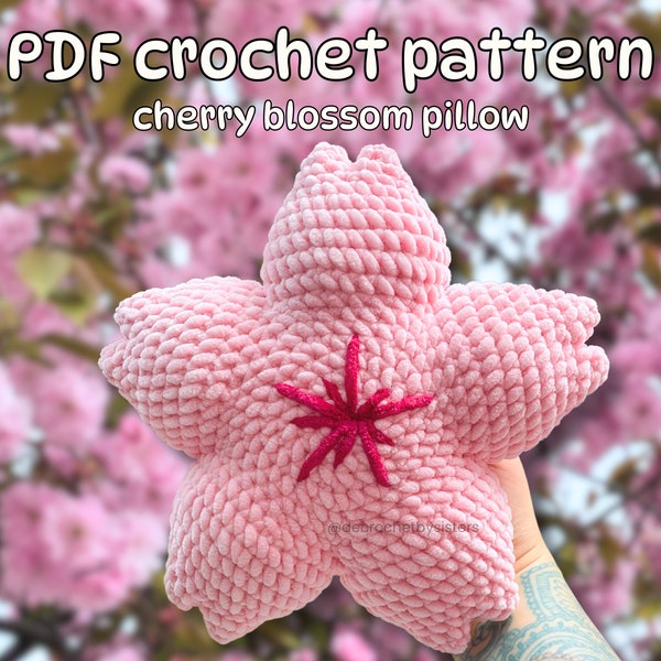 Crochet cherry blossom pillow pattern; amigurumi sakura pillow, cozy aesthetic room decor, crochet pattern with video tutorials