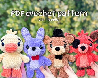 Plushie Crochet Pattern: Fox, Chicken, Bear, Bunny Amigurumi (PDF 4 in 1 Bundle)