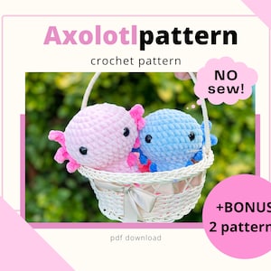 Axolotl &#39; crochet pattern, no-sew easy amigurumi plush toy, beginner friendly