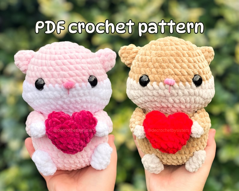 Valentine's Day Hamster Plushie Crochet Pattern - Heartfelt DIY Gift, digital pattern image 1