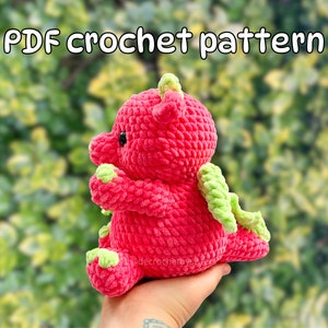 Crochet chubby dragon plushie pattern amigurumi cute dragon toy, Intermediate level crochet pattern image 2