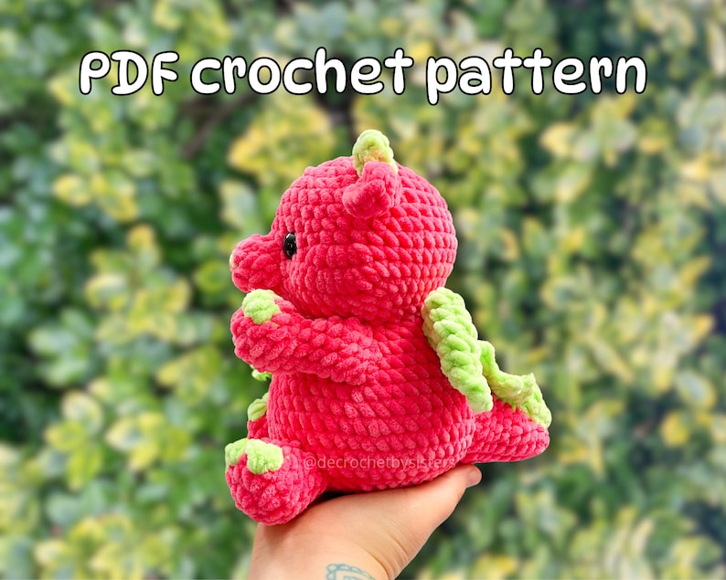 Crochet chubby dragon plushie pattern amigurumi cute dragon toy, Intermediate level crochet pattern zdjęcie 2