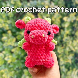 Crochet baby dragon plushie pattern; amigurumi cute dragon toy, beginner friendly crochet pattern