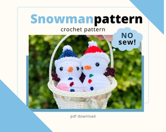 Snowman amigurumi crochet pattern, no-sew easy plush toy, beginner friendly