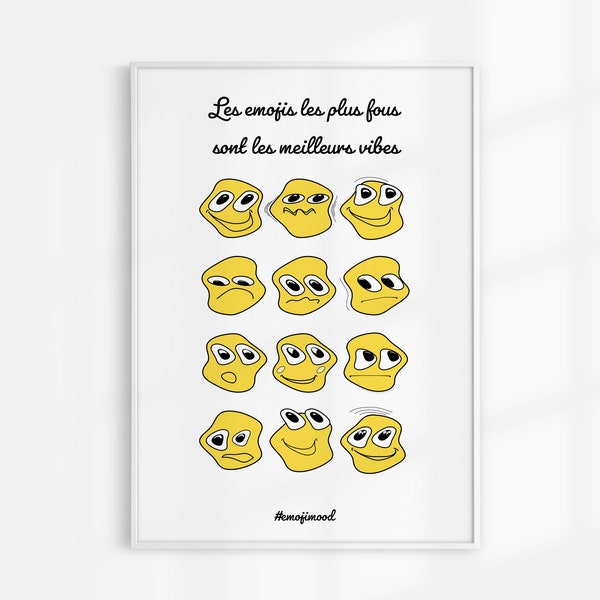Affiche émotions en emoji, exprimez vos vibes avec cette collection colorée, des emojis fous pour partager vos sentiments.
