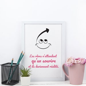 Motivating smile and arrow poster: realization of dreams, daily positivity, good mood wall decoration, inspiring smile.