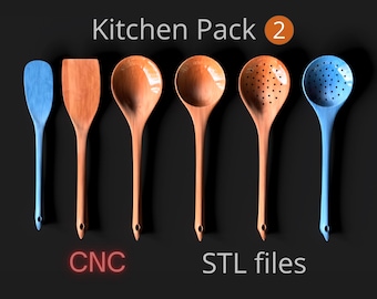 Archivos CNC para utensilios de cocina: espátulas, espumaderas y cucharones planos – Archivos STL para fresadora de madera (descarga digital)