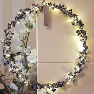 Perlenkranz 30cm mit Glasperlen verziert, von Dunkelbraun Grau Rauchquarz, Sonnenfänger LED-40er/Timer - 26002 Neu Frühling/Sommer 2026