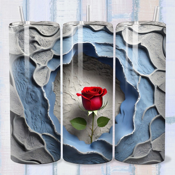 3D Blue Grey Red Rose Tumbler Wrap Bundle, 20oz and 30oz Straight & Tapered Skinny Tumbler Design, Sublimation PNG, Sublimation Design