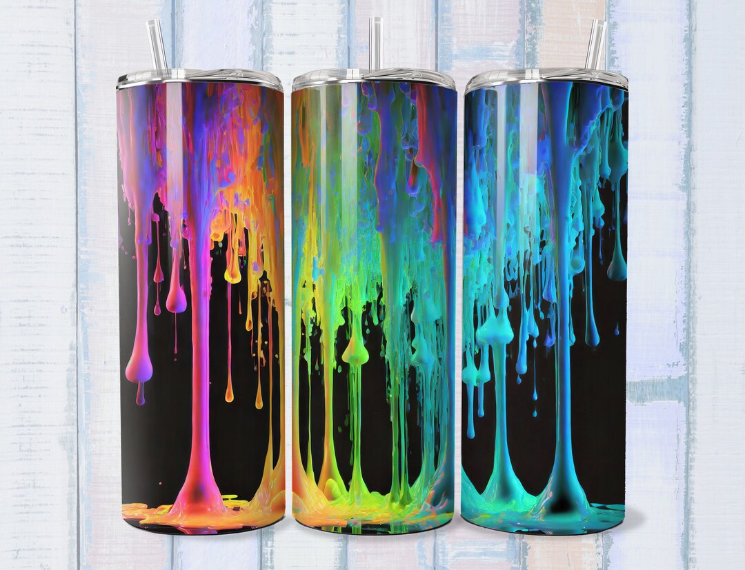 3D Colorful Paint Drips Tumbler Wrap 20 Oz Skinny Straight & Etsy