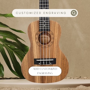 Personalized Engrave Zebra Concert Ukulele Customized Fathers Mothers Day Gift for Him or Her