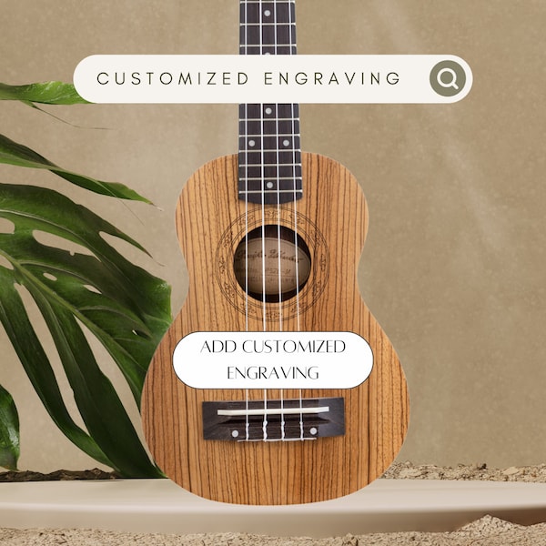 Personalized Engrave Zebra Soprano Ukulele Customized Fathers Mothers Day Gift for Him or Her