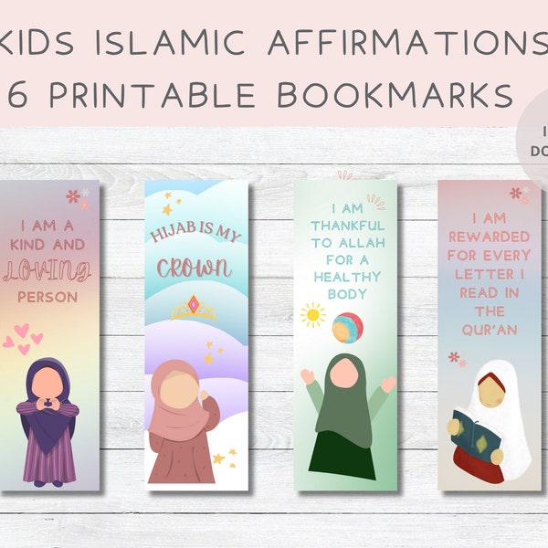 Kids Islamic Affirmation Bookmarks,Muslimah,Islamic Bookmarks,Islamic Kids,Islamic Kids Printable,Islamic Kids Gifts,Muslim Girl Bookmarks