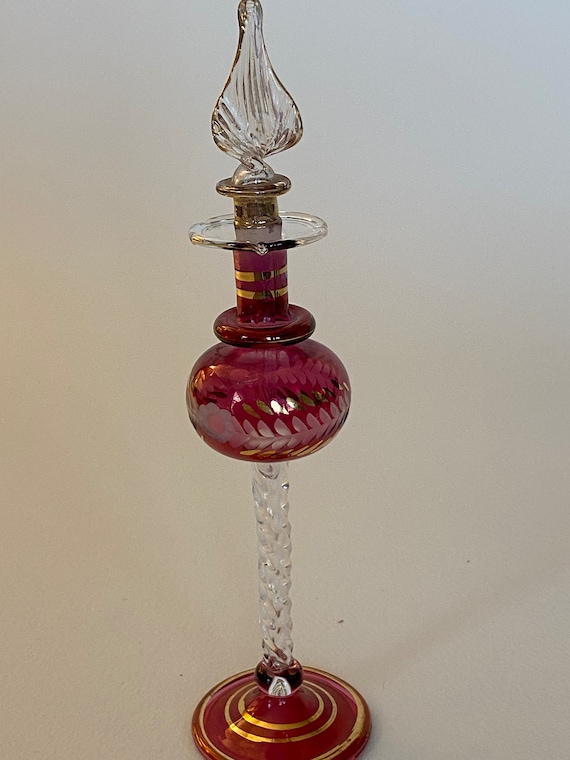 Vintage cranberry hand cut perfume bottle