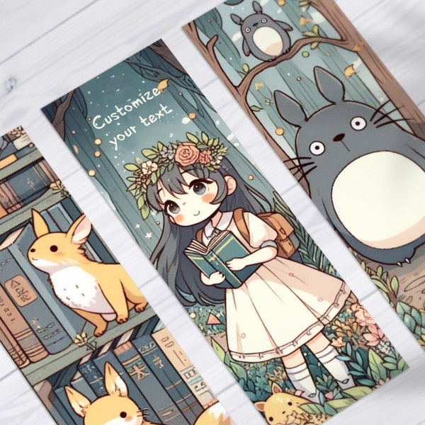 Cute anime Japanese custom printable bookmarks with anime aesthetic, png digital download ideal gift ready to print for fantasy book Lovers