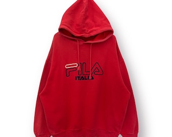 Vintage FILA Big Logo hoodie sweatshirt in Red - L