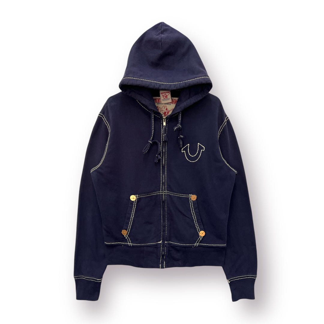 true religion 00s 90s ジップパーカー　y2k 太ステッチ TRUE RELIGION 00s Y2K archive 刺繍 ジップパーカー - メルカリ