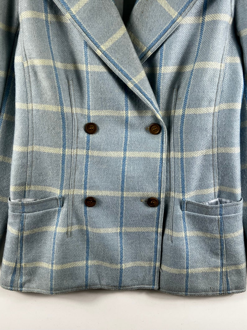 Vintage Courreges Made in France double-breated tartanwollen jas voor dames afbeelding 4