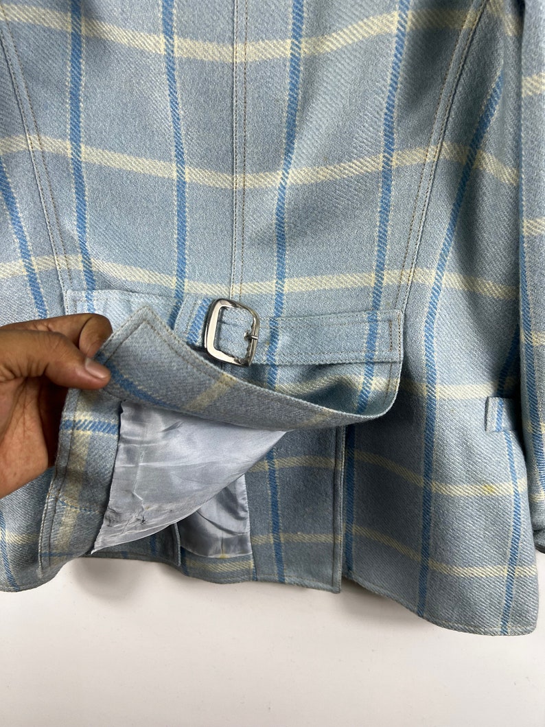 Vintage Courreges Made in France double-breated tartanwollen jas voor dames afbeelding 9