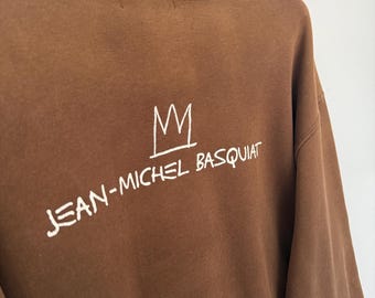 Vintage Art Jean Michel Basquiat Backhit iConic Spellout Logo Distressed Sweat Hoodie - XL