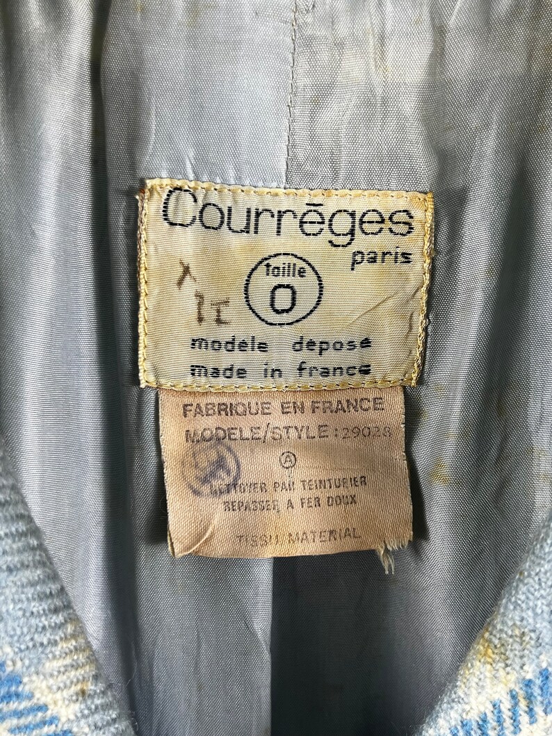 Vintage Courreges Made in France double-breated tartanwollen jas voor dames afbeelding 6